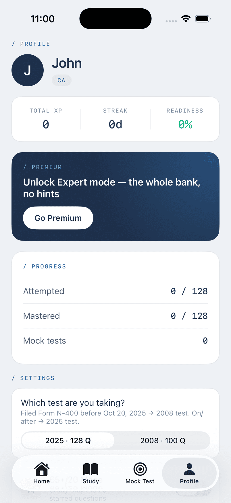 CitizenReady — Profile screen